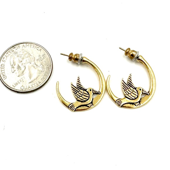 Laurel Burch Moon Doves Half Hoop Earrings Vintage Retired - Picture 3 of 9